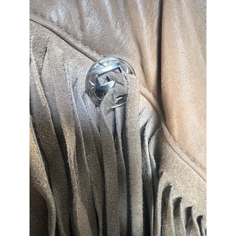 vtg Outerwear By Phoenix tan suede ostrich leather trim rodeo fringe jacket sz L - Picture 8 of 10